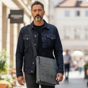 Harold's | Anthracite Leather & Fabric Messenger/Laptop Bag